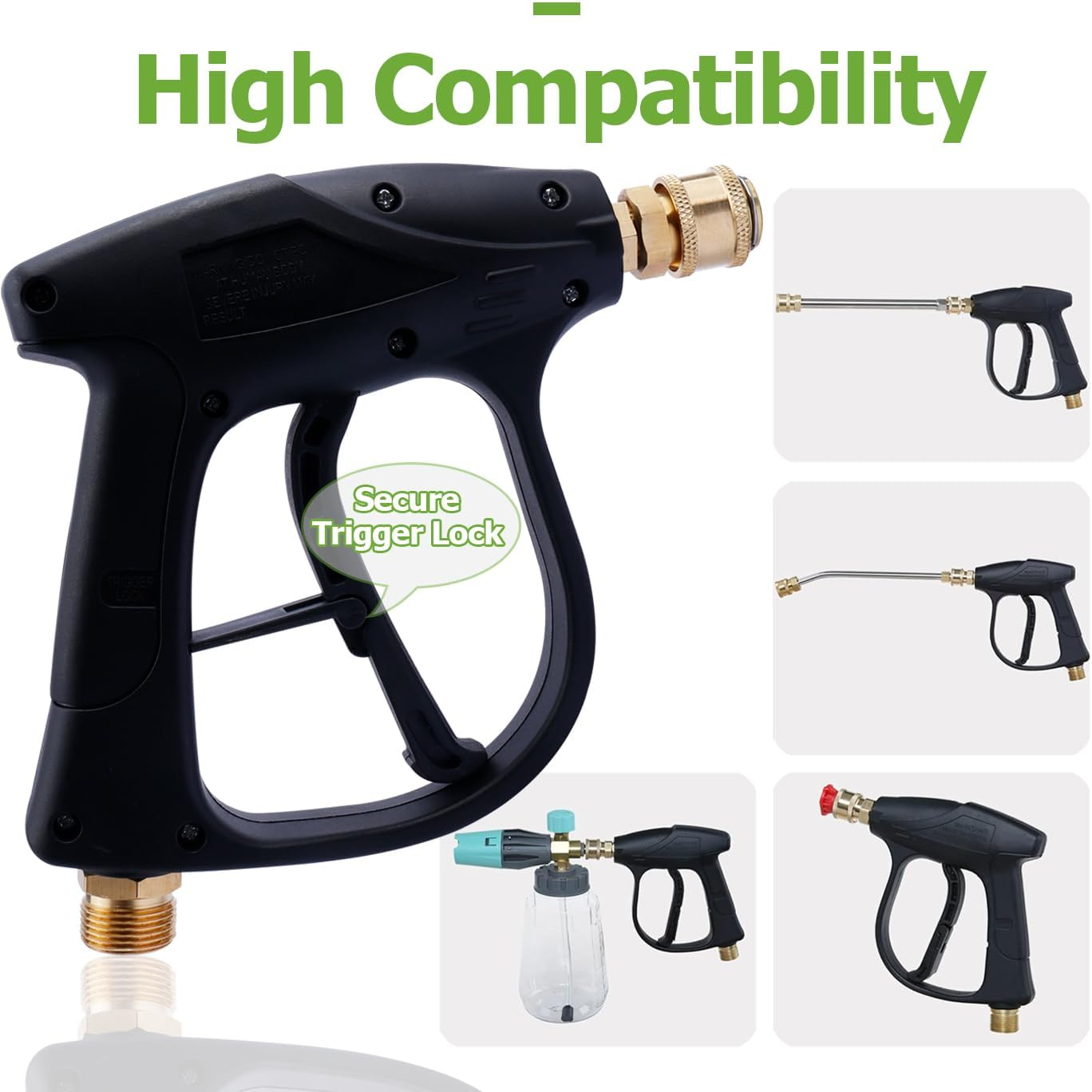 Bestgle Pressure Washer Gun, High Pressure Water Gun Kit Quick Release Car Washer Spray Gun Power Washer Short Gun with 1/4 Inch Quick Connector and M22 14Mm Hose Connector, 4350 PSI image number 4
