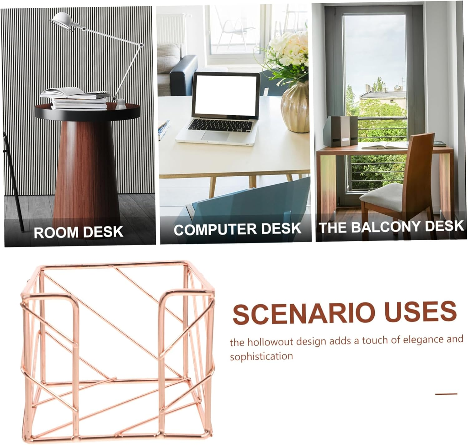 GETAJGHSD Desk Memo Pad Holder Rose Gold Hollow Iron Desktop Storage Organizer with Memo Note Stand for Office Workspace Accessories image number 4