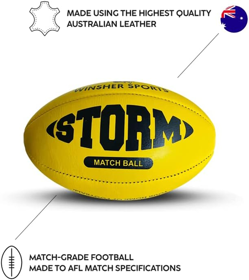 Winsher Storm Australian Leather - Australian Rules Football - Size 4 & 5 Yellow image number 2