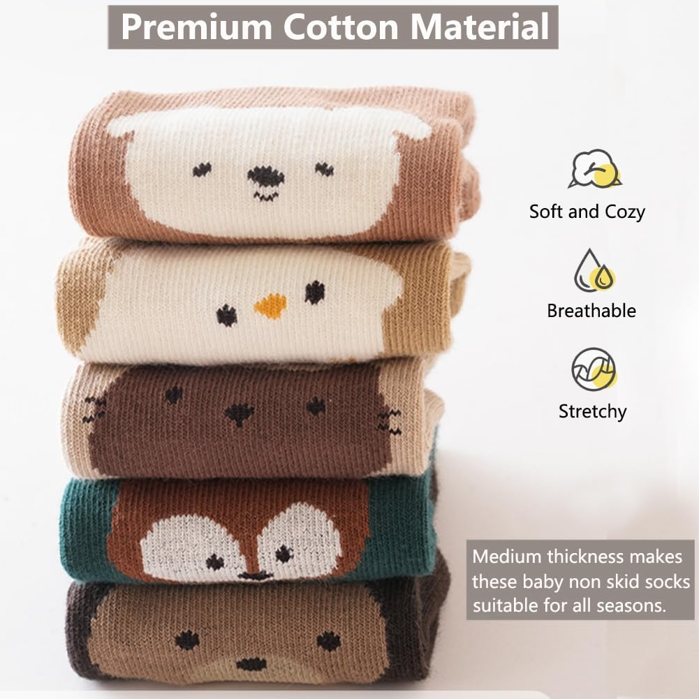 Reelau [5 Pairs] Baby anti Slip Grip Socks, for 1-5 Years' Kids Cotton Socks with Grips Unisex Non Slip Grip Socks Baby Floor Crawling Ankle Sock image number 1