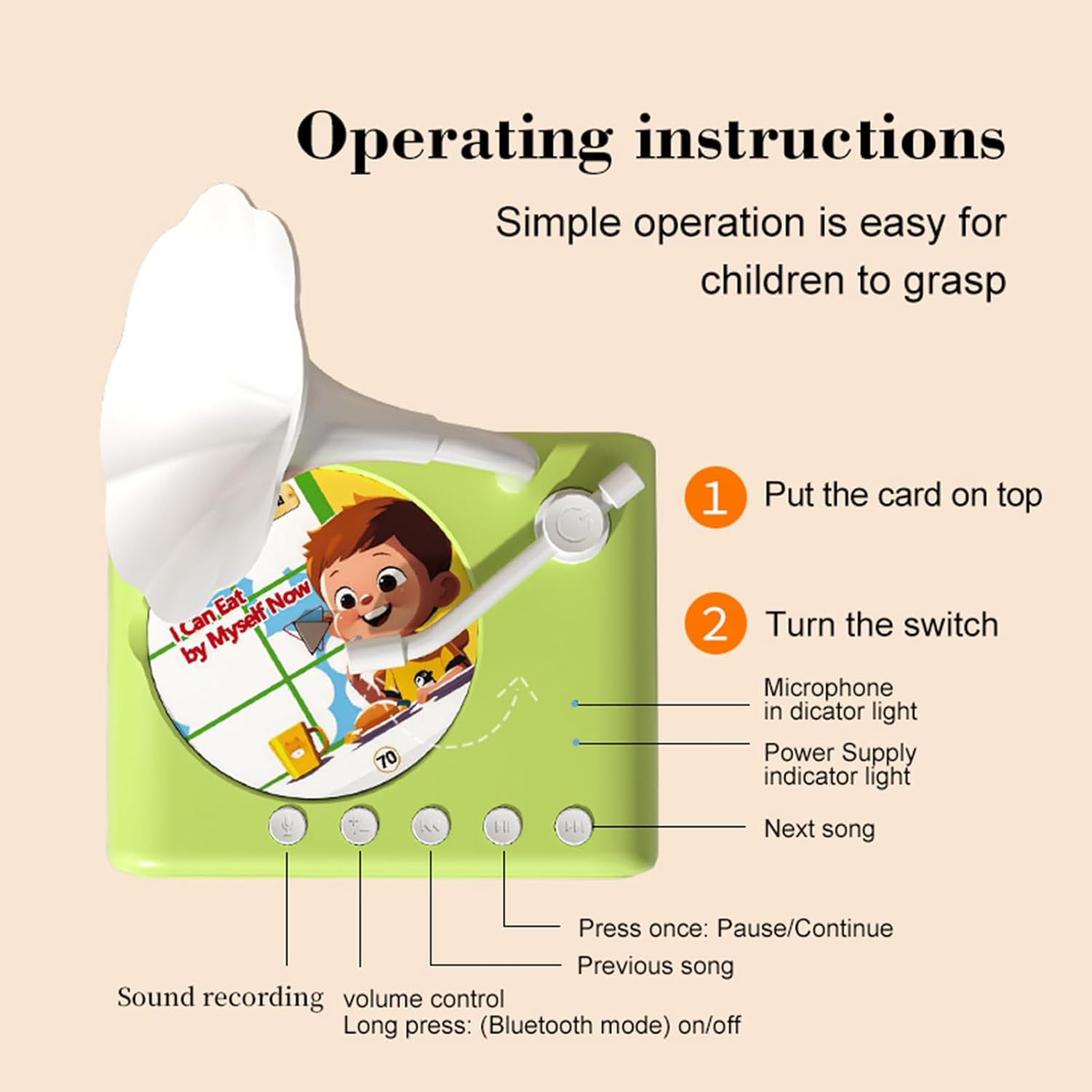 2026 New Kids Phonograph with 99 Cards, Early Education Phonograph Story Machine, Player Story Music Player, Interactive Music & Story Gramophone for Kids, Musical Sensory Toy for Boys, Girls (Blue) image number 6