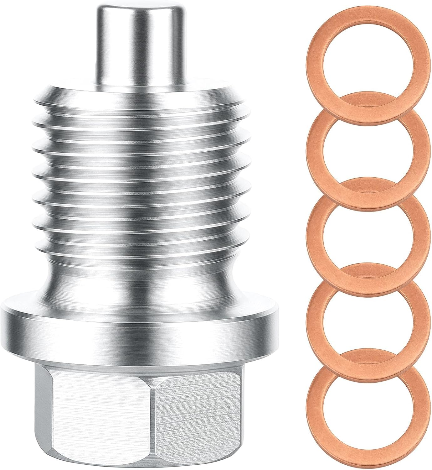 BOXOB M14X1.5 Magnetic Oil Drain Plug, Stainless Steel Engine Oil Pan Bolt with 5 Washers Gasket Universal Leak-Proof Replacement for Car, Truck, Motorcycle, Most Vehicles