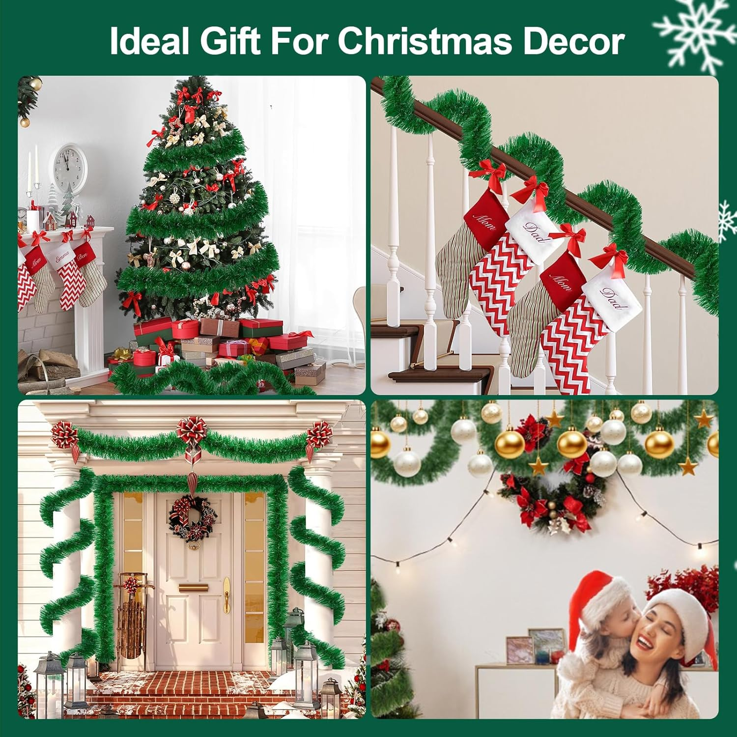 Christmas Garland Christmas Decorations, 50FT Green Christmas Tree Garland Decor DIY Artificial Garland Holiday Outdoor Decorations for Stairs Railing, Fireplace, Staircase, Window, Door image number 3