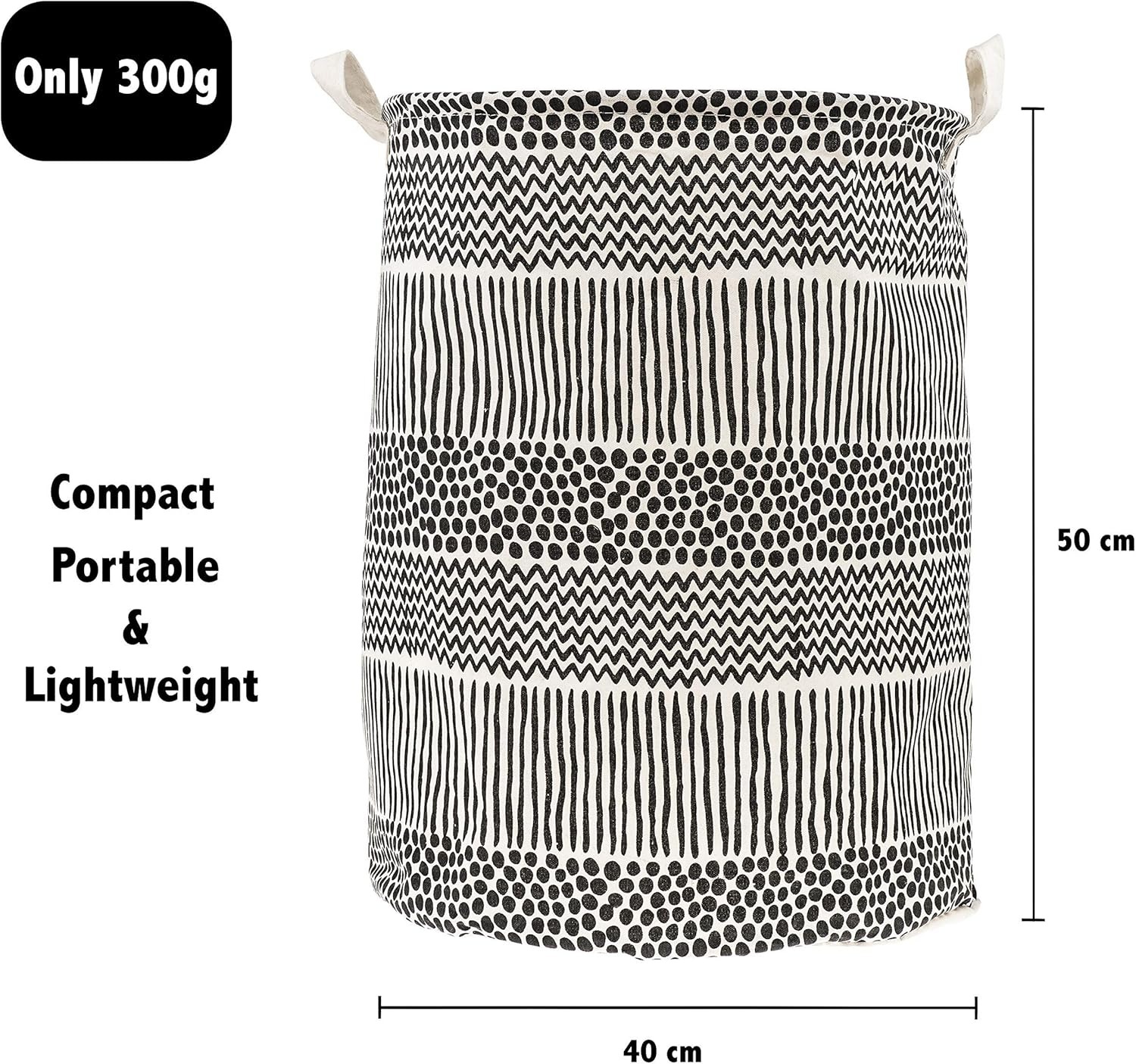 Black & White Laundry Hamper | round Storage Basket | Premium Cotton Collapsible Bin | Waterproof & Multifunctional for Clothes, Toys, Towels, Babies & Pet Toys &ndash; Mika Creations image number 6