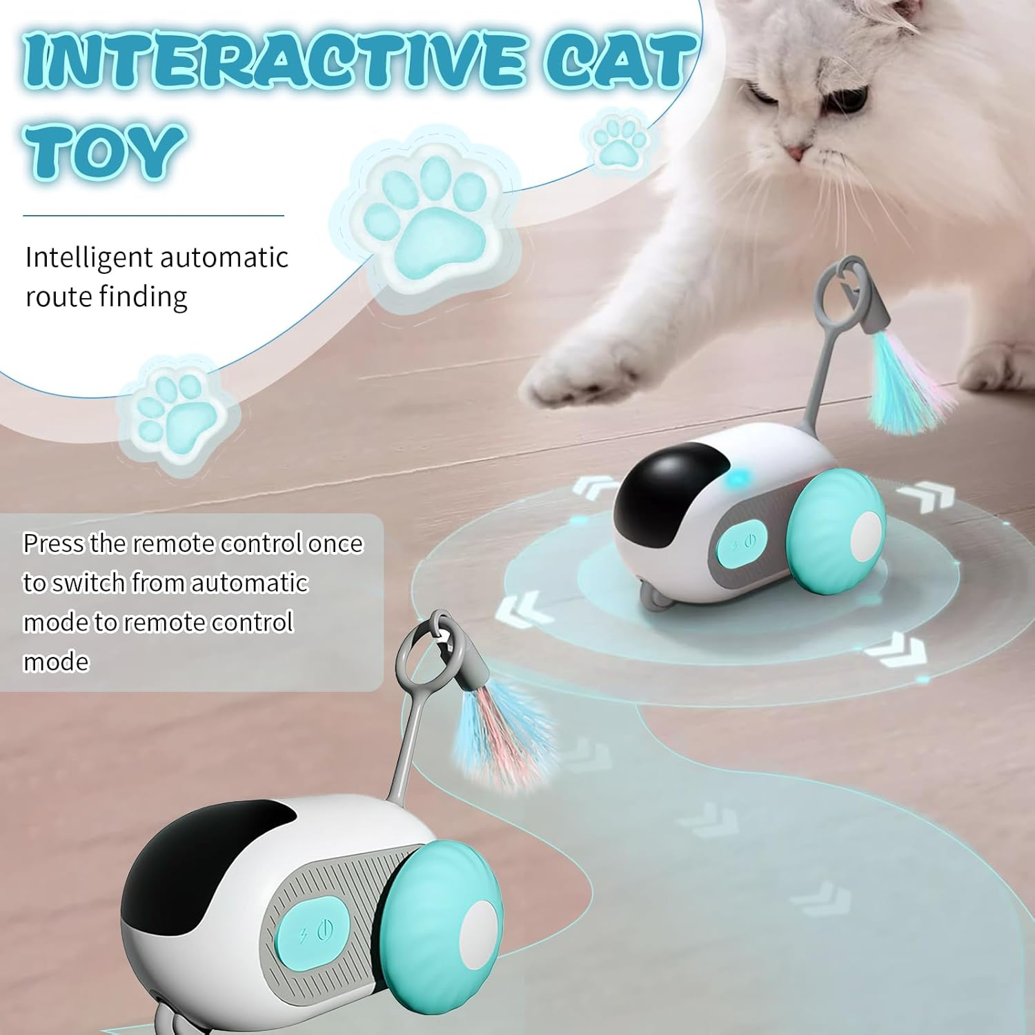Cat Toy Cat Toy Self-Employment Cat Toy Intelligence Remote Control Mode plus Automatic Mode USB Rechargeable with Remote Control Keep Your Cat Moving (Blue) image number 3