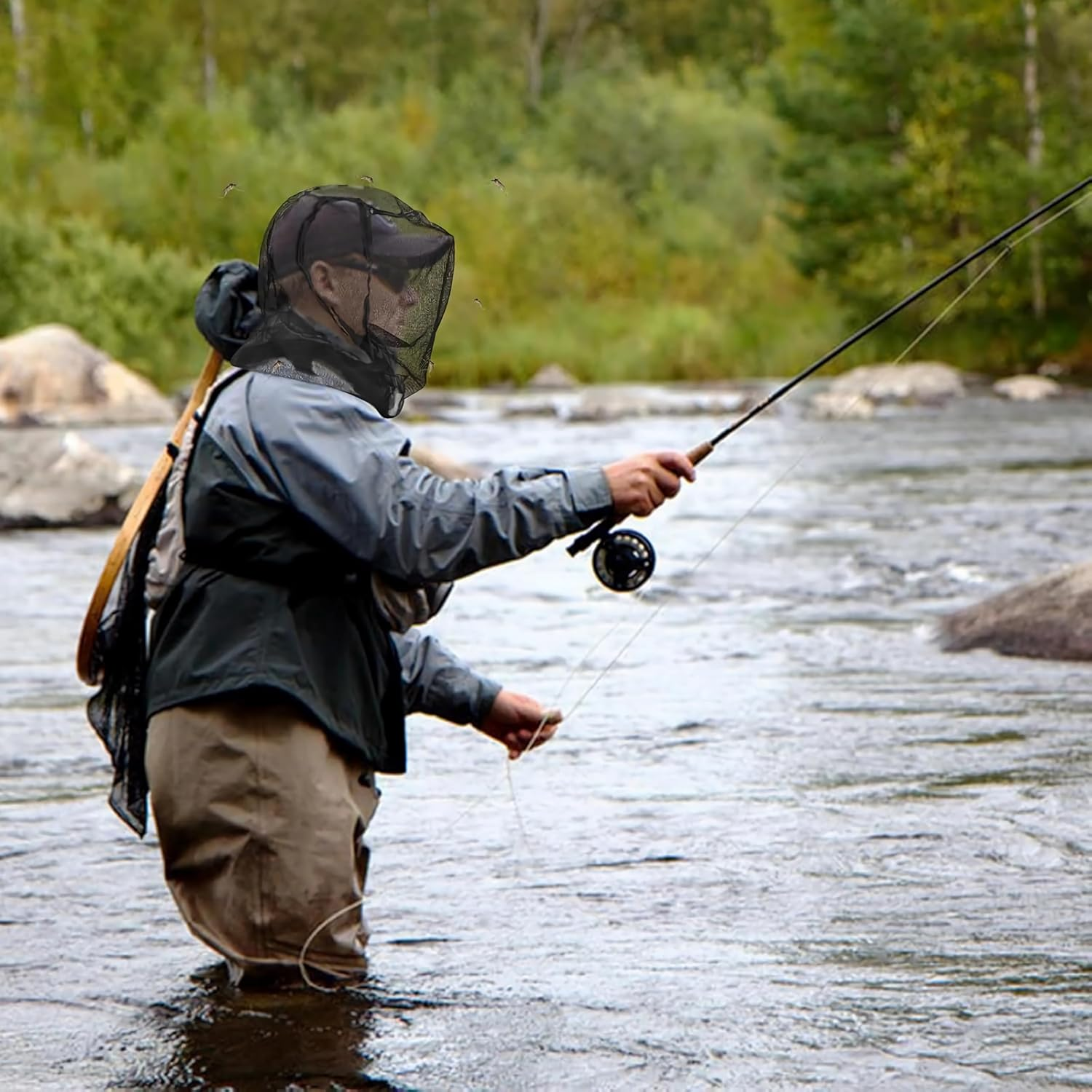 2 Packs of High-Quality Top Wrap Fine Mesh Insect Masks, with Ultra-Clear Views, Adjustable Drawstrings, Suitable for Hiking, Fishing, Gardening, Wildlife Parks, and All Hats for Men and Women image number 4