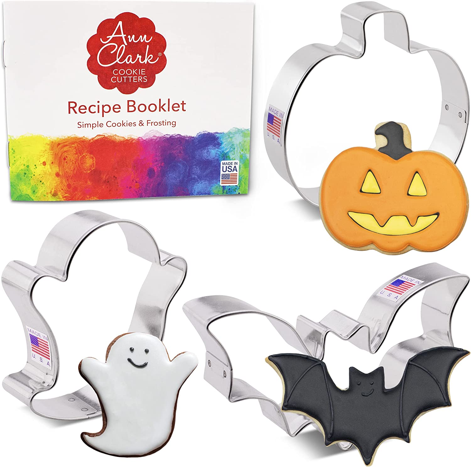 Halloween Cookie Cutters 3-Pc. Set Made in USA by Ann Clark, Pumpkin, Ghost, Bat image number 6