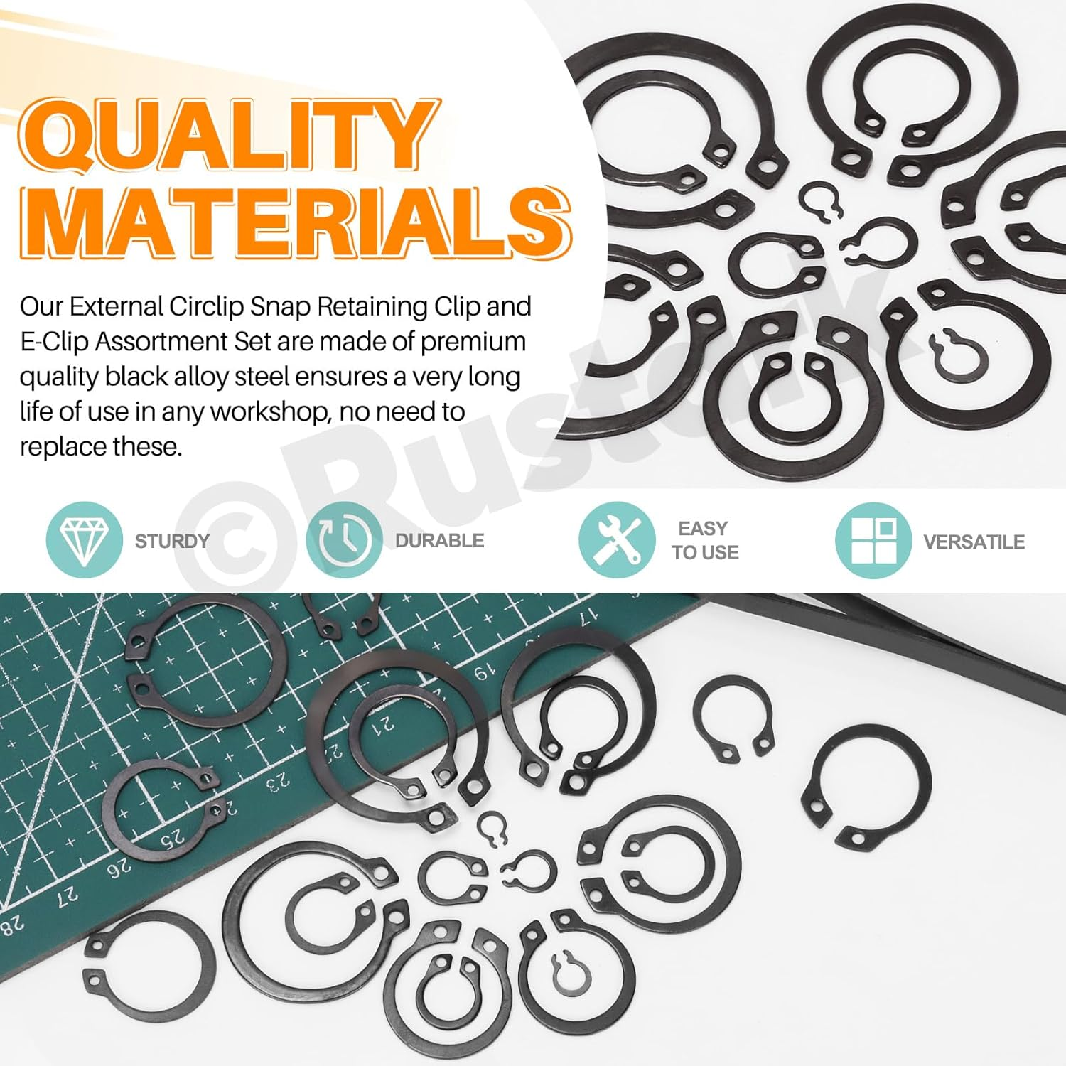 266Pcs 21 Sizes Black External Snap Rings Assortment Kit with Tweezers Alloy Steel External Retaining Rings Circlip Snap Retaining Clip Rings C-Clips Snap Ring Set for Axle Shaft Parts