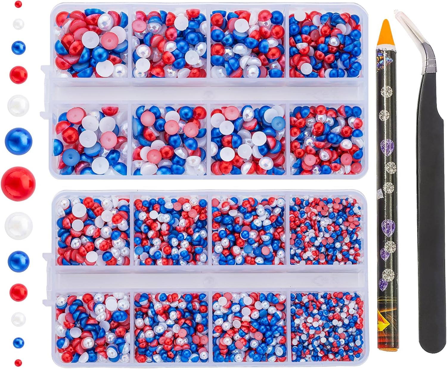 6540PCS Light Pink AB Resin Flat Back Pearls Rhinestones,Mixed Size 2/3/4/5/6/8/10Mm Half round Pearl Beads Nail Gems Rhinestone with Tweezers and Picker Pencil for Crafts Nail DIY Decoration - Black image number 5