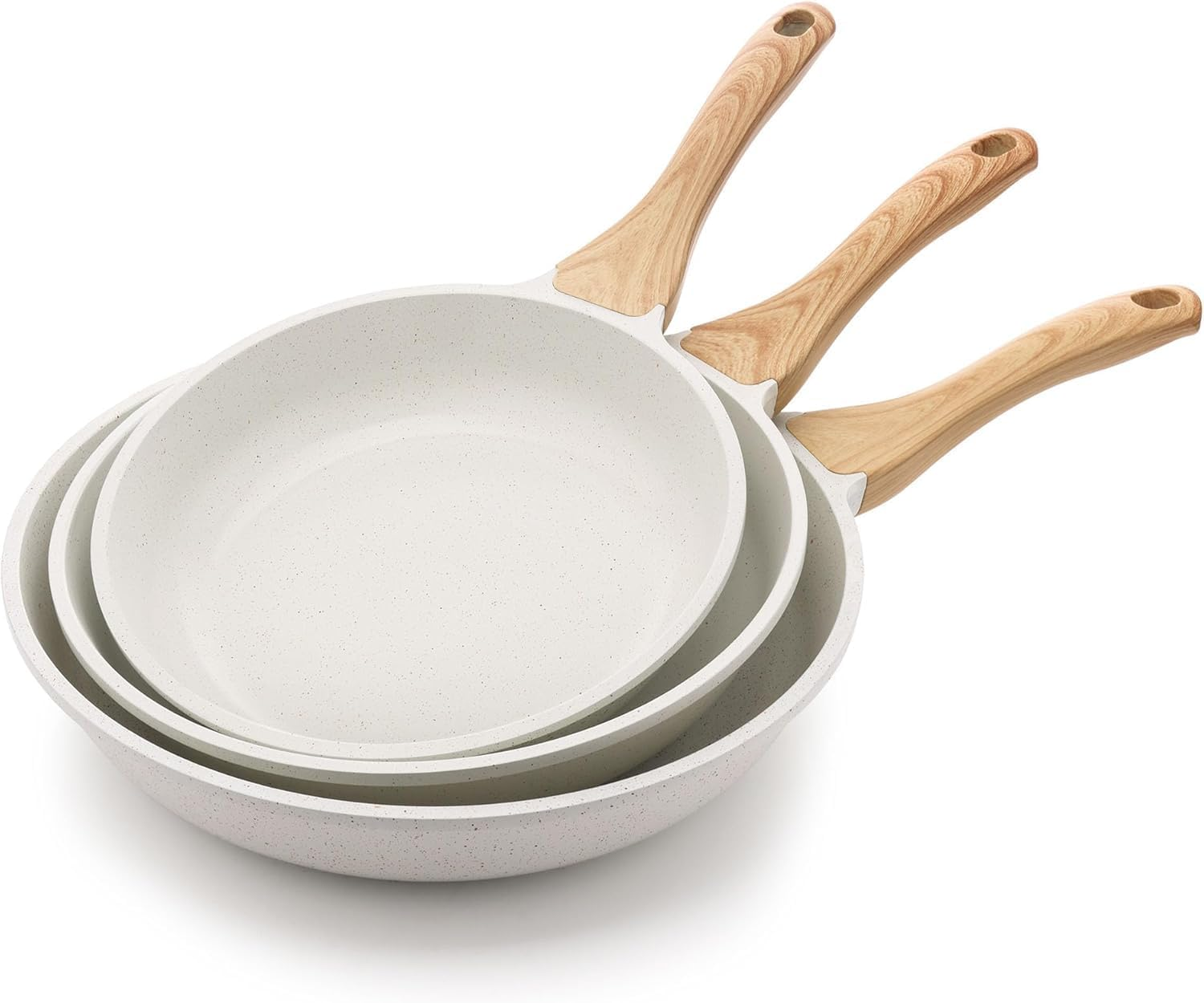 Lynn Jade Nonstick Frying Pan Skillets, White Ceramic Coating Omelette Pans, Healthy Cookware Chef'S Pan, Free of PTFE & PFAS (20+24+28Cm) image number 1