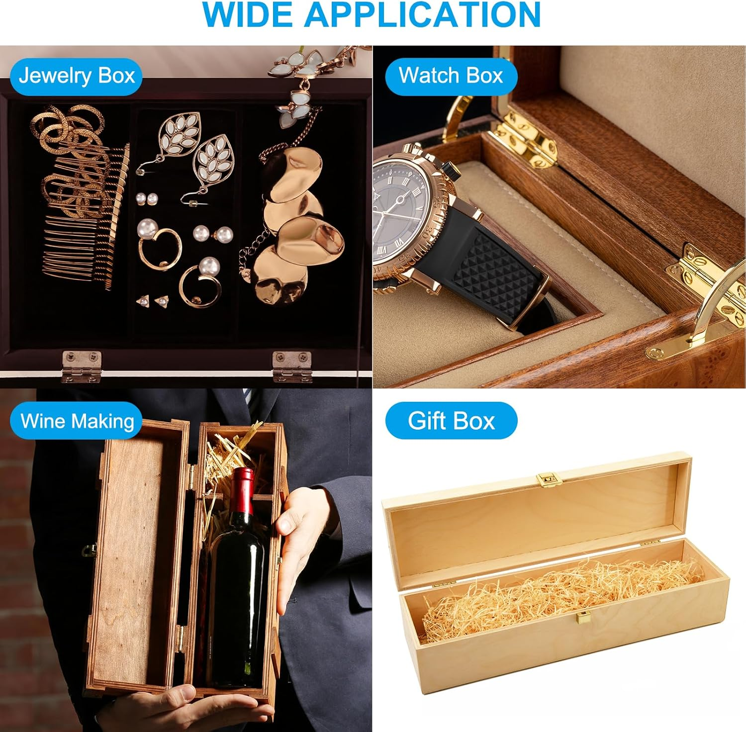 Uxcell Small Jewelry Box Hinges 1-5/8 Inch, 10 Pack 90-Degree Mini Butterfly Hinges Jewelry Box Hardware with 40 Screws for Cabinet Wooden Box Drawer Craft, Brown image number 3