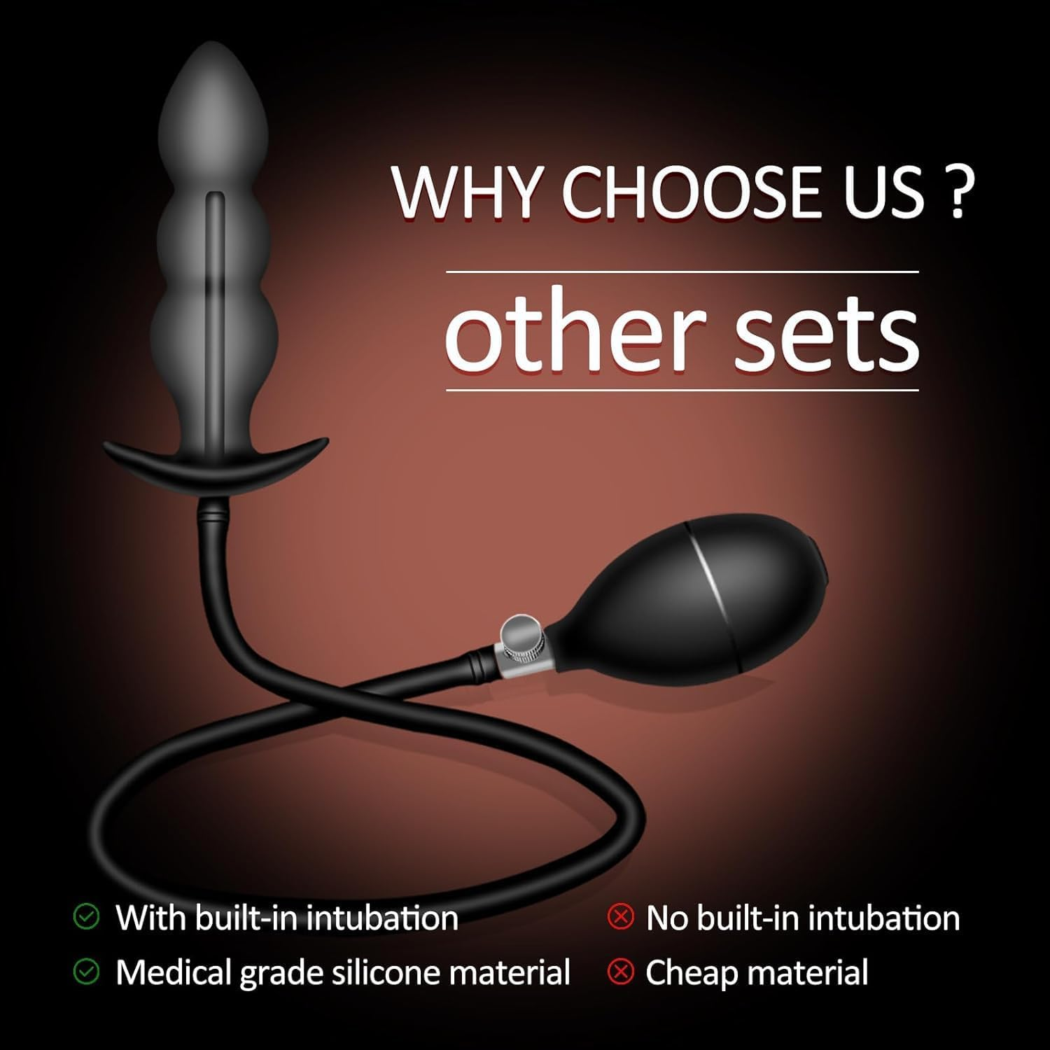 LONZYON Silicone Inflatable Anal Plug with Solid Center Shaft Body Safe Silicone Anal Balloon Pump with Quick Release Valve for Men, Women and Beginners (Black) image number 6