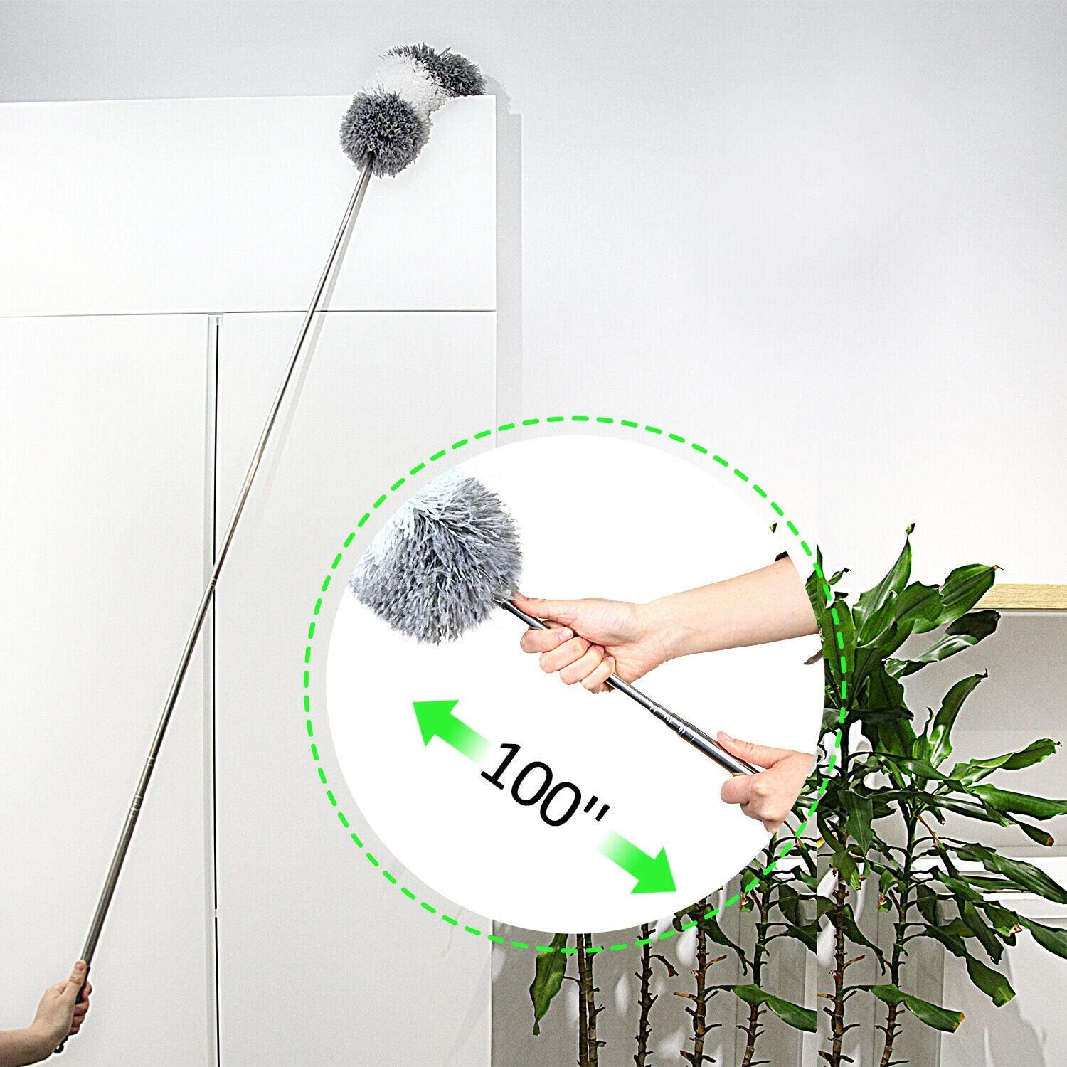 BOOMJOY Extendable Microfiber Duster,Telescoping Stainless Steel Pole,Detachable Bendable Head,Washable 254Cm image number 2
