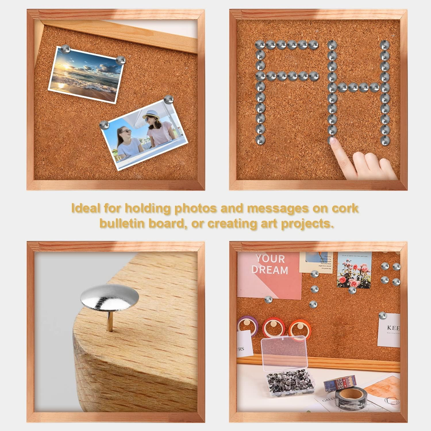 400Pcs Silver Thumb Tacks, Flat Push Pins for Bulletin Board, Cork Board Wall Hangings, Desk Decor Organization image number 6