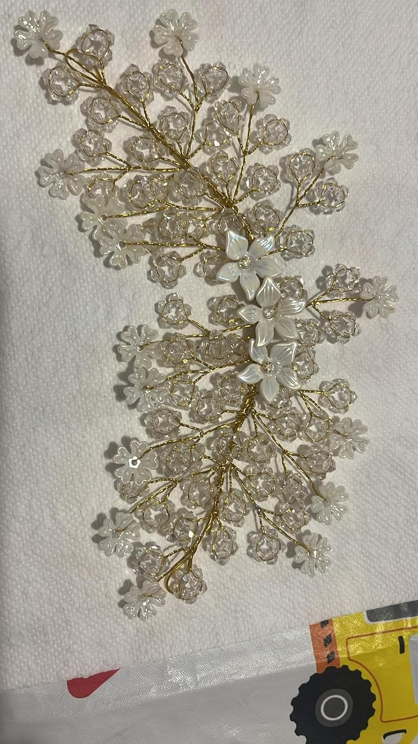 NTY Collections Hair Accessorieswomen & Girls for Wedding | Floral Bridal Brooch | Hair Pin | Artificial Flower| Pearl Style Juda Bun Accessories |Hairstyle Decoration Bride Clip | Gold Wire with White. image number 3