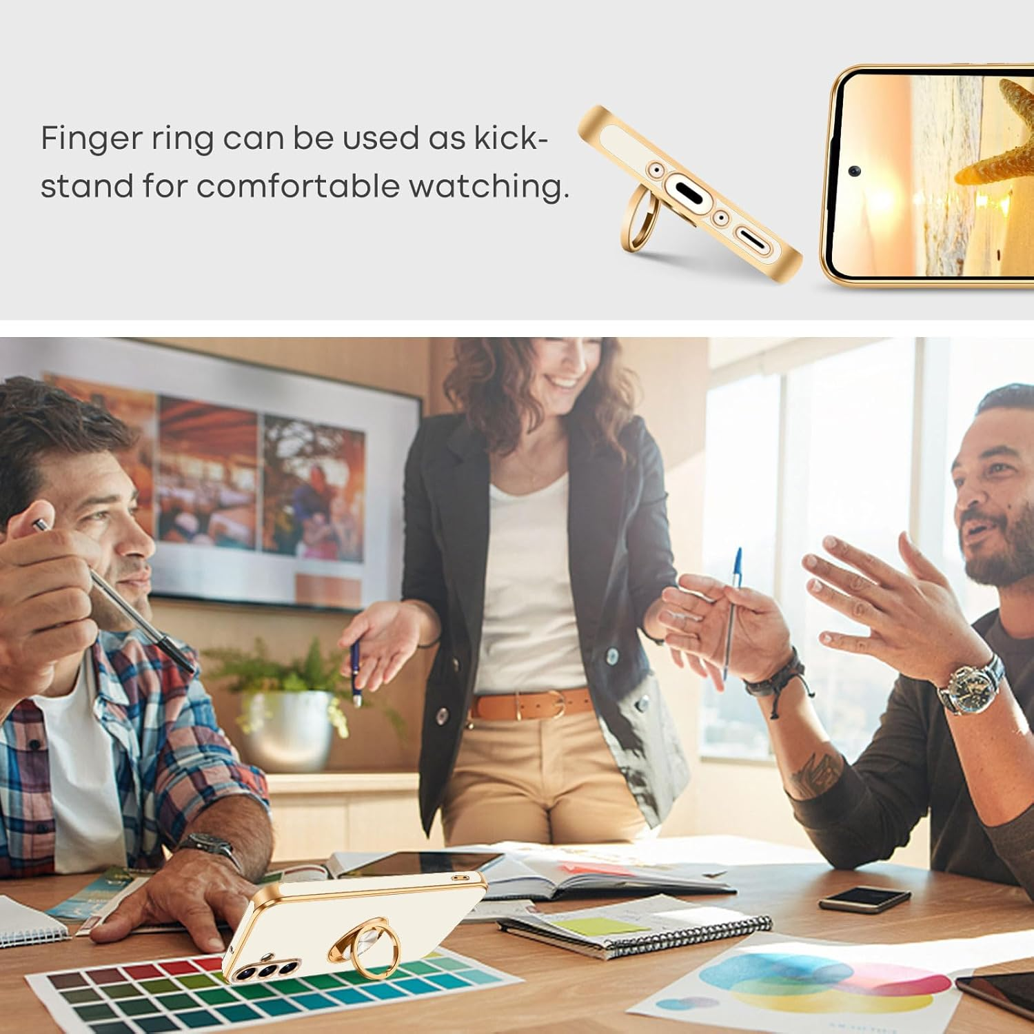 Souligo Samsung Galaxy A56 Case, Galaxy A56 Mobile Phone Case Slim Soft TPU Silicone Case Cover with 360 Degree Ring Holder Stand Stable Scratch-Resistant Case for Samsung Galaxy A56 4G / A56 5G White