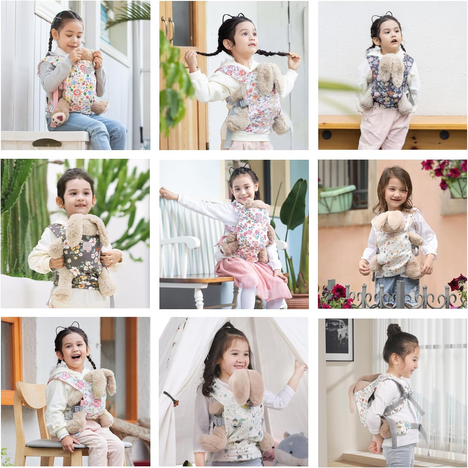 GAGAKU Baby Doll Carrier Stuffed Animal Carrier for Girls Doll Accessory Adjustable Straps for Reborn Baby Dolls - Pink Plume - Pink - Pumpkin Plum Blossom image number 4