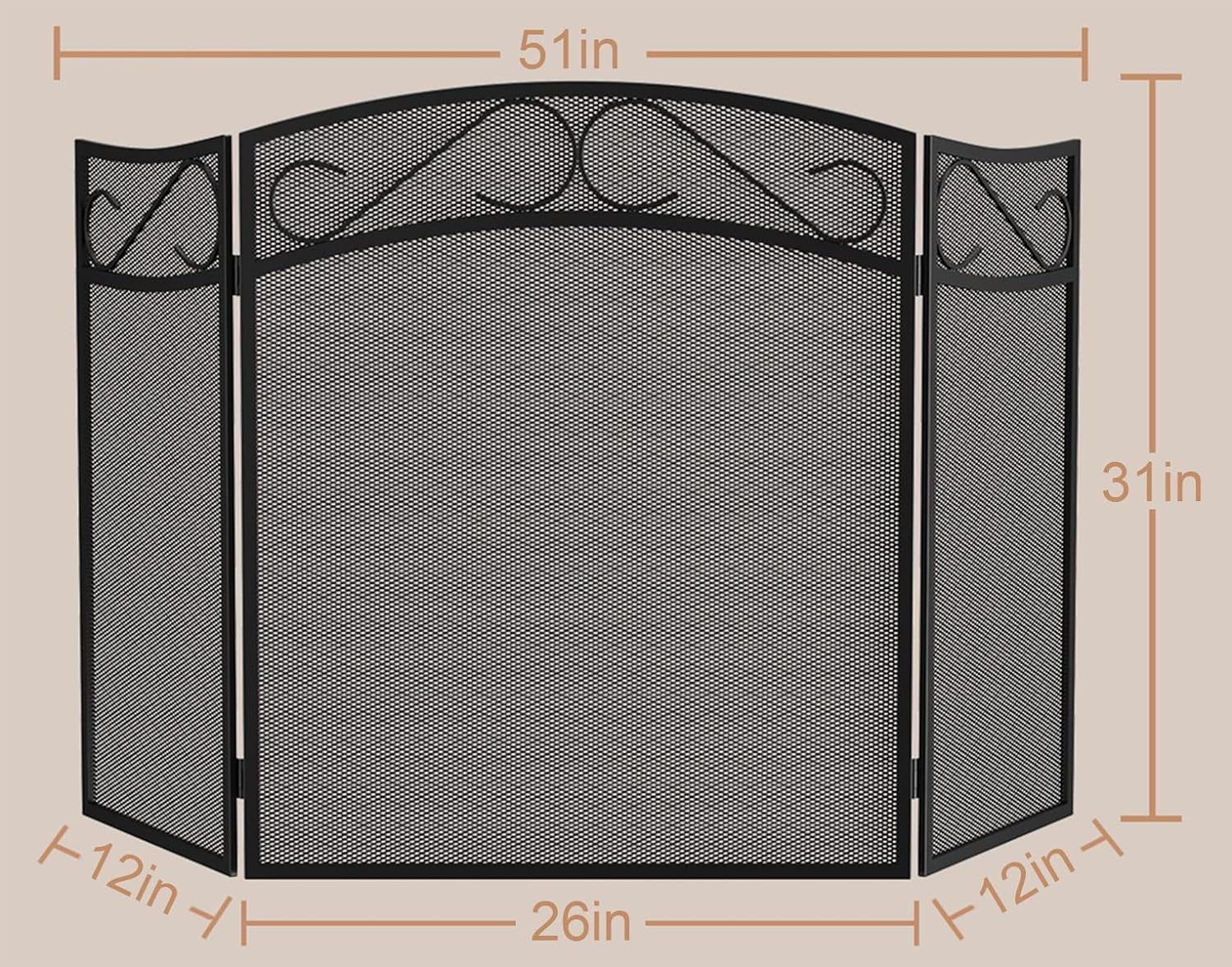 Fire Beauty 3 Panel Iron Fireplace Screen - Black(31In. X 51In.) image number 5