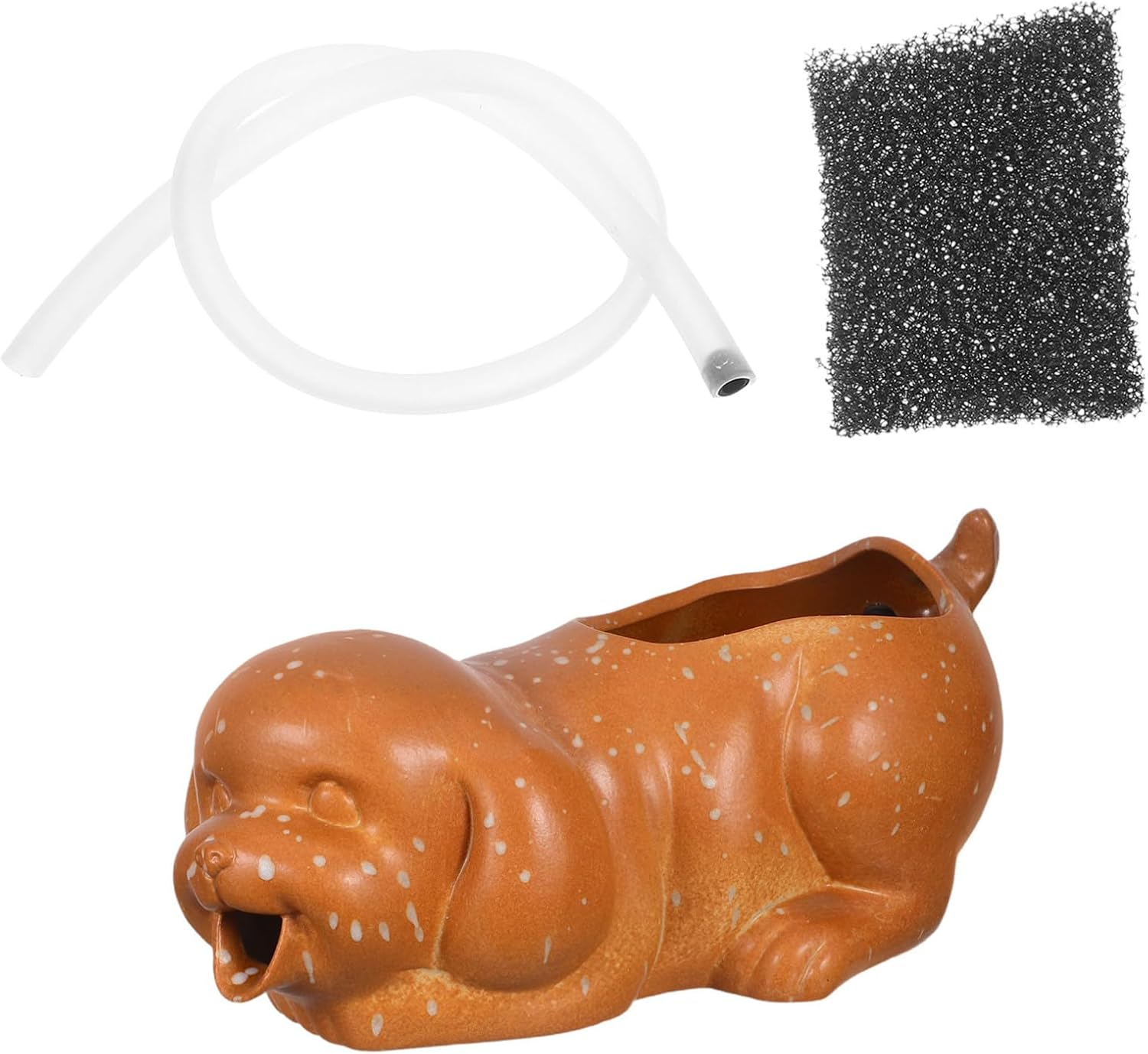 Ceramic Dog Fountain Spitter for Outdoor Water Fountains with Planter Function Bonsai Water Feature for Garden and Fish Tank Landscape