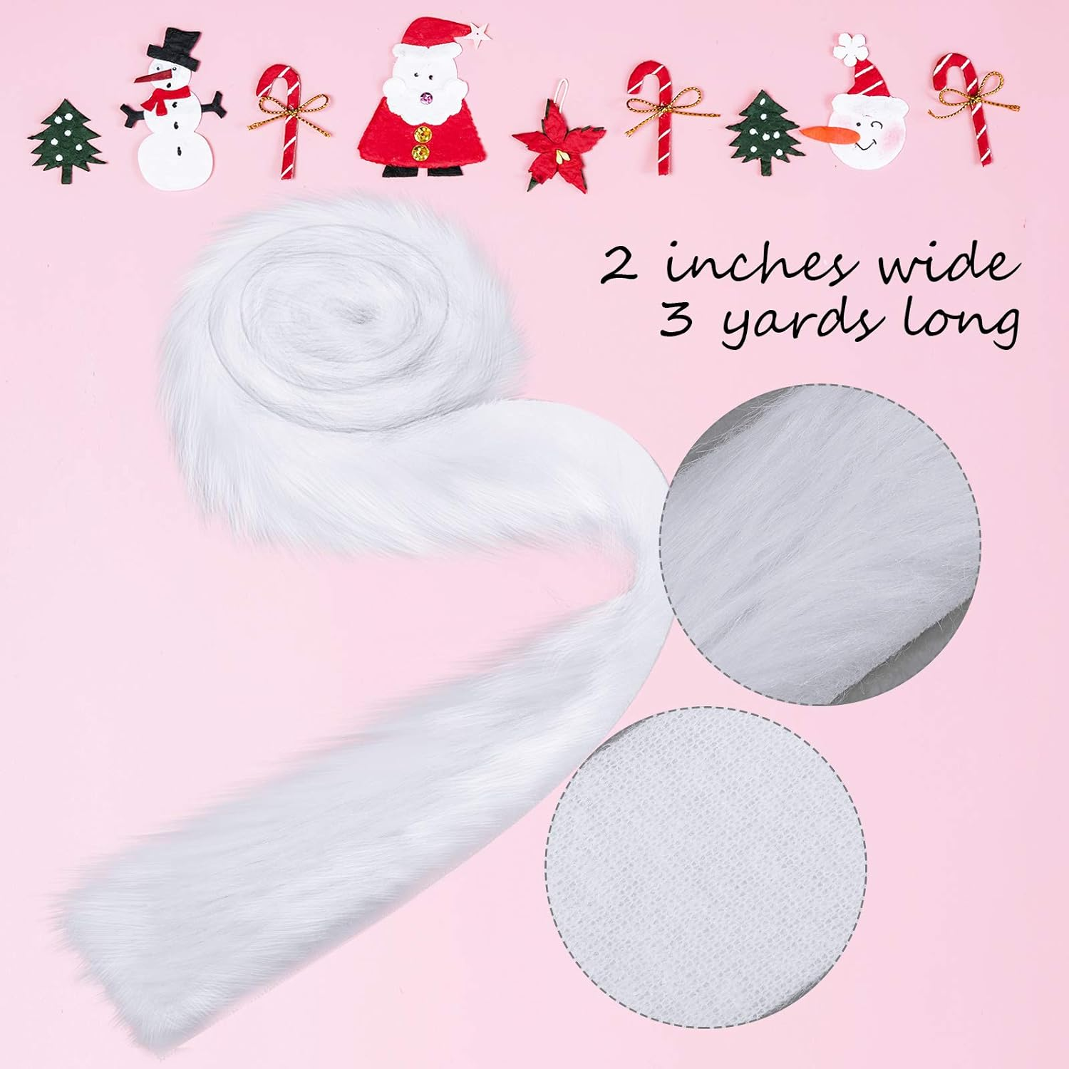 Syhood 2 Inches Wide Christmas Faux Fur Ribbon Trim Fabric Roll for Christmas Tree Decor or Wreath Bows Craft, 3 Yards Long (White) image number 3