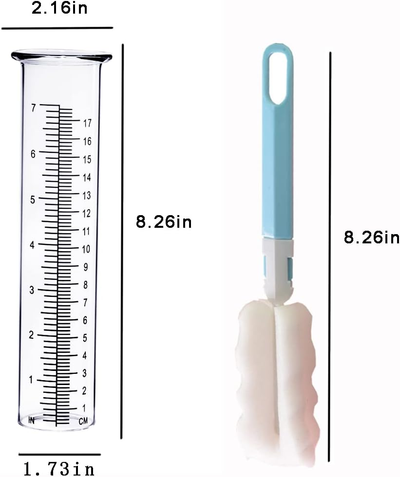 BIUWING 7 Inch Rain Gauge Replacement Tube Glass for Yard Garden and Outdoor Home, with Clean Brush