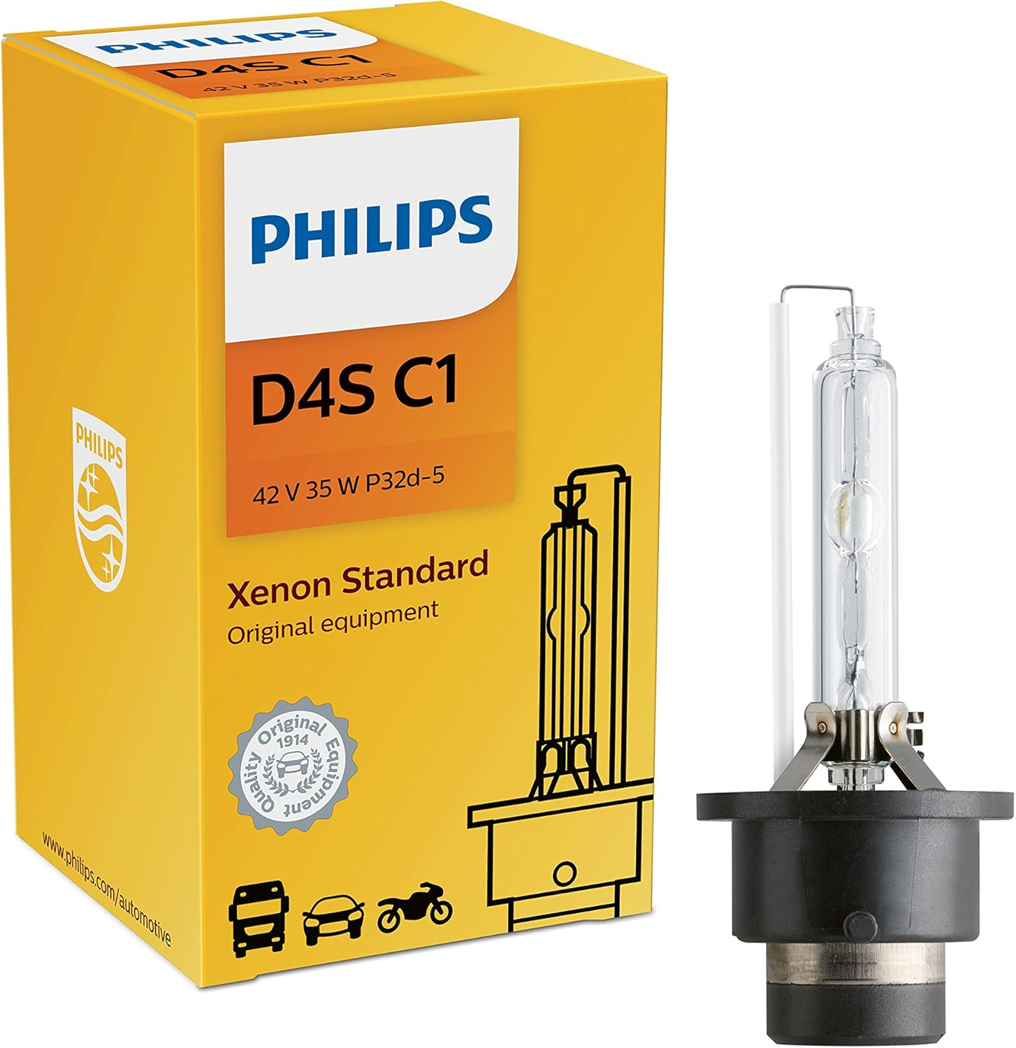 Philips D4S Standard Xenon HID Headlight Bulb, 1 Pack - D4S