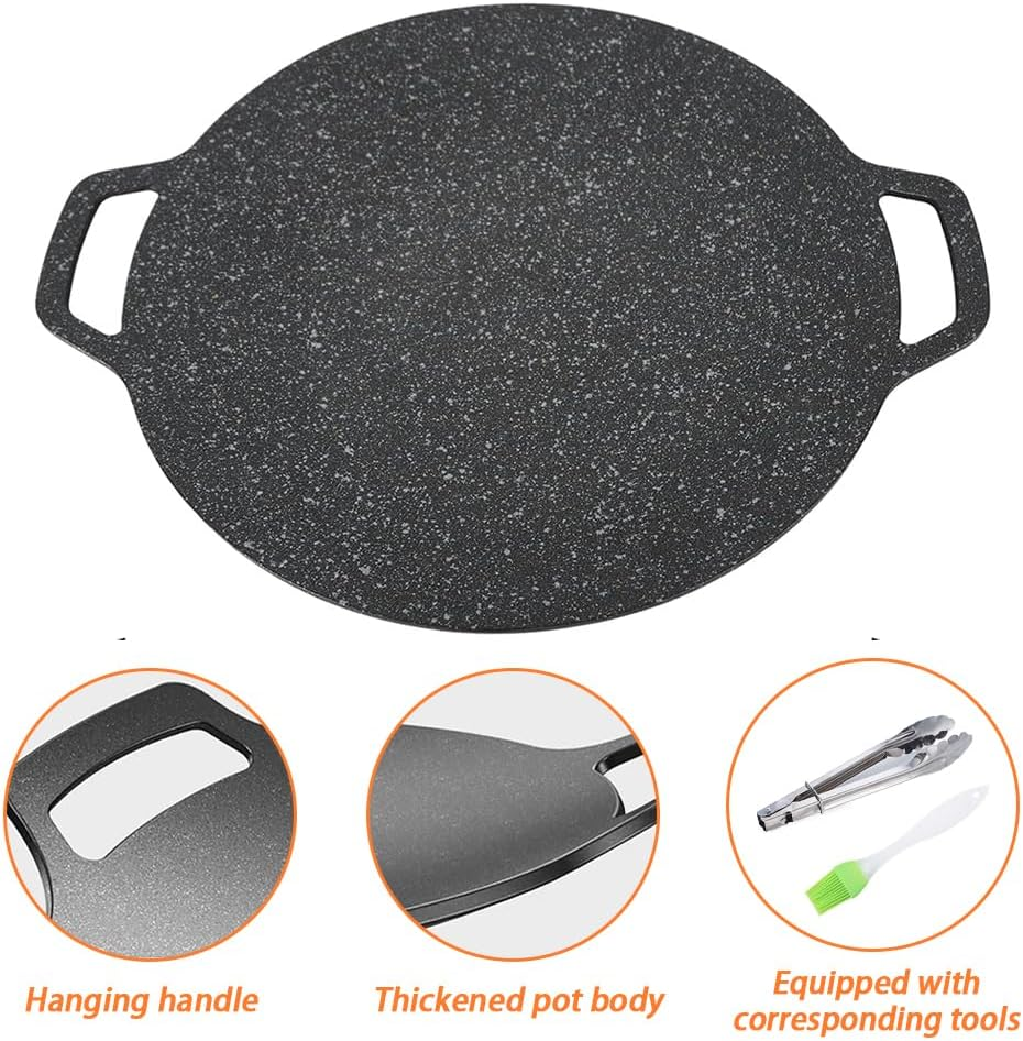 Korean round Grill Pan, BBQ Grill Pan, 36 CM Iron Non Stick Korean Grill Pan for Picnics, Camping, Outdoor, Party Gatherings Black image number 5