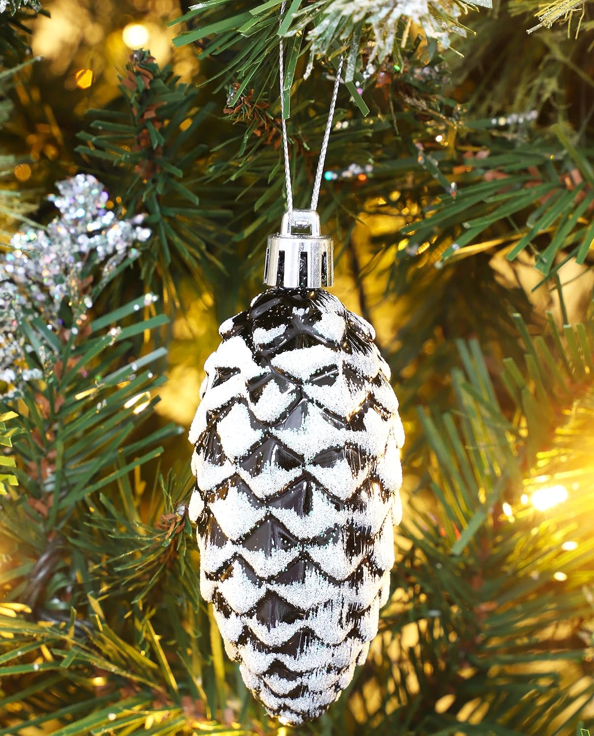 Christmas Concepts&reg; Pack of 6 &ndash; 90Mm Shiny & Glitter Decorated Pine Cone Baubles &ndash; Christmas Tree Decorations image number 3