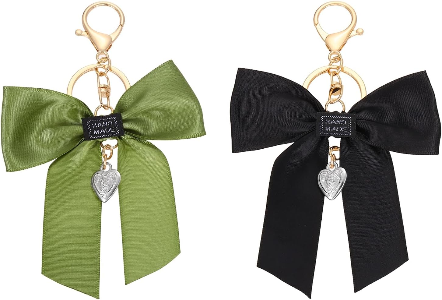 Uxcell 2Pcs Bow Knot Keychain, Cute Bag Charm Keyring, Bow Accessories for Women Purse, Backpack, Car Key, Phone Decoration (Black and Green) image number 2