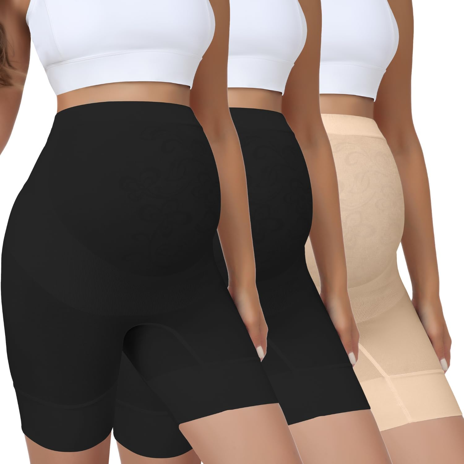 Maternity Underwear over Bump, Womens High Waist Mid-Thigh Pregnancy Shapewear Seamless Boyshorts Panties for under Dresses