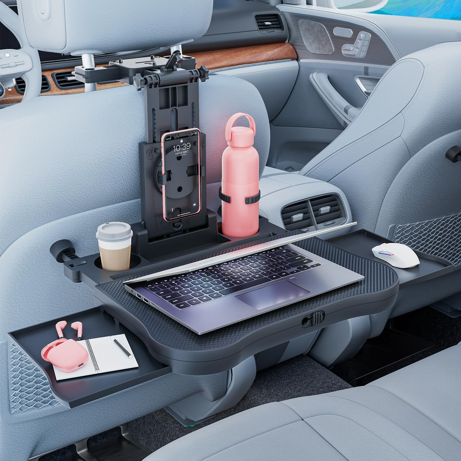 Mfancy Car Seat Table with Expandable Tray | Car Desk&ndash;Foldable Laptop Table for Steering Wheel & Backseat | Car Accessories for Eating, Work, Kids Study | Universal Fit with Cup & Phone Holder image number 5