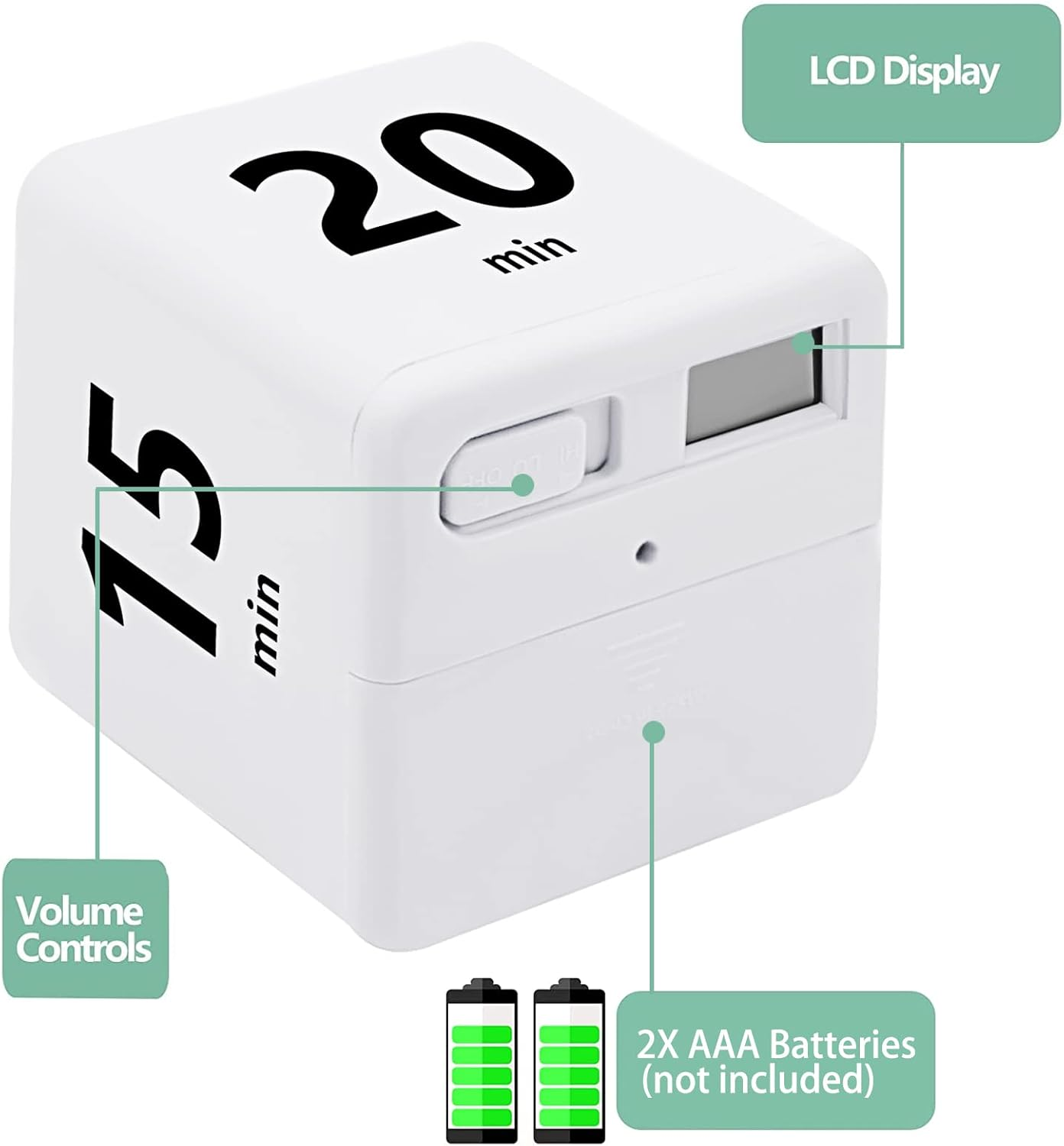 Cube Timer, Time Management and Countdown Settings with Gravity Sensor Flip Timer for Studying, Cooking, Reading, Exercise (15-20-30-60 Minutes) White image number 5