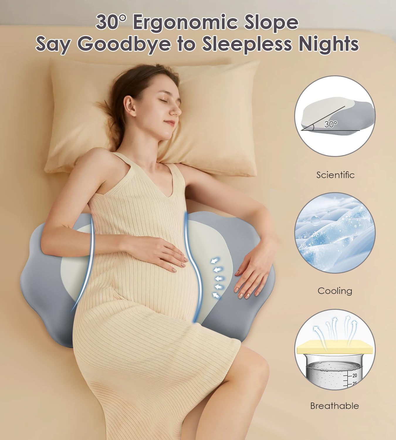 Pregnancy Pillows for Sleeping, Memory Foam Maternity Pillow Support for Back Belly HIPS, Adjustable Travel Wedge Pillow for Pregnant Women, Side Sleeping Pregnant Pillows with Cooling Pillowcase image number 4