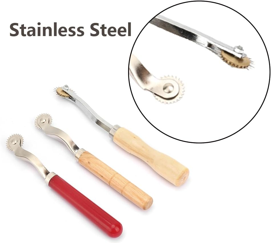 3 Pcs Tracing Wheel Sewing Patterns Tool, Needle Point Tracing Overstitch Wheel, Pounce Wheel, Rotary Perforation Cutter, Professional Stitch Marking Spacer, for Leather Paper Cloth Arts DIY Crafts
