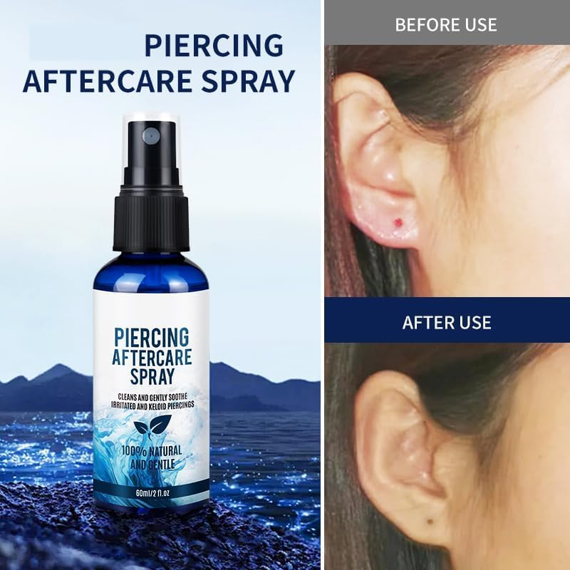 Piercing Aftercare Spray and Keloid Bump Removal &ndash; Sea Salt Spray for Body and Facial Piercings &ndash; Ear, Nose, Navel, Oral & Body Piercing Cleaner, Aftercare Solution for New Piercings