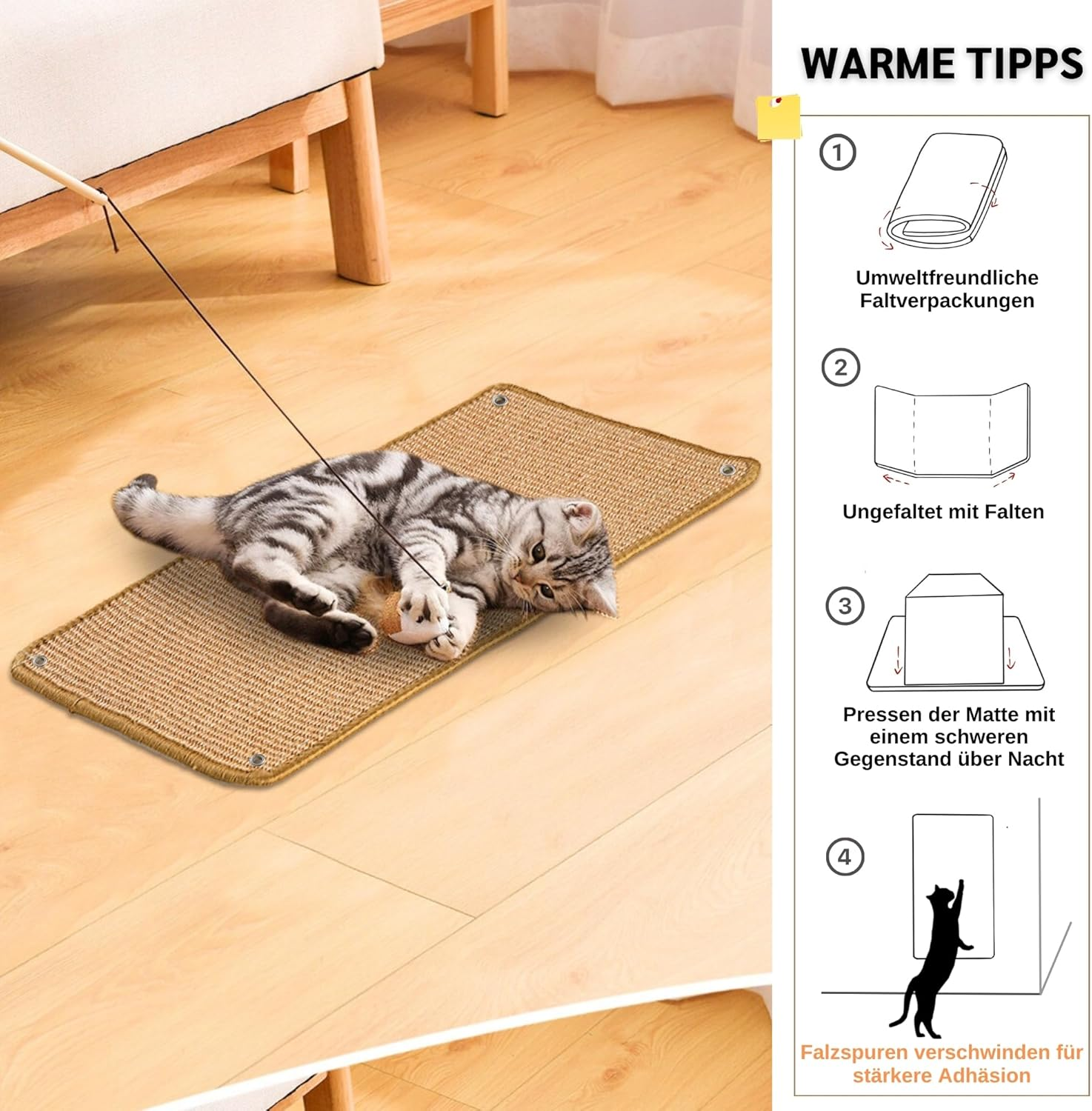 2-Piece Cat Scratching Mat Sisal Cat Scratching Mat for Cats with Adhesive Tape Cat Scratching Mat 50 &times; 25 Cm (Brown)