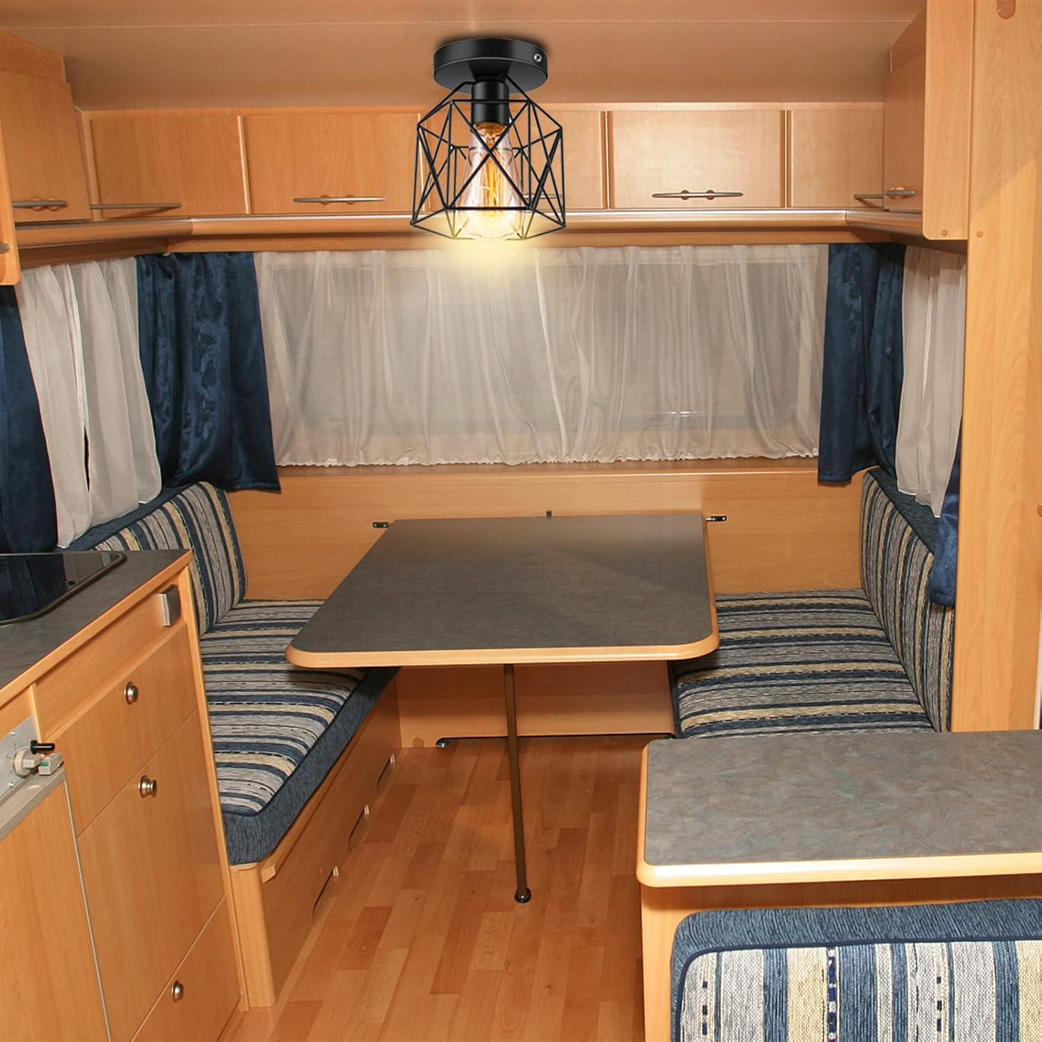 Licperron Hallway Light Fixtures Ceiling Mount, E26 E27 Retro Black Industrial Semi Flush Mount Ceiling Light for Porch Hallway Kitchen Farmhouse Lighting, 2 Pack, RV Light Fixtures, UL Approval image number 2