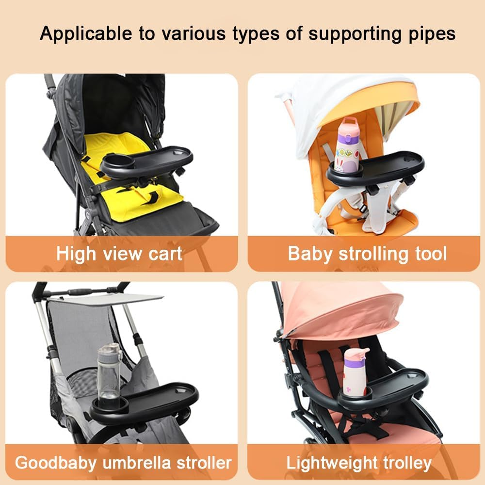 3 in 1 Stroller Cup Holder, Removable Baby Snack Tray, Universal Baby Dinner Table, Tray with Adjustable Buckle and Hooks, Non-Slip Grip Clip for Stroller Bar (Black) image number 4