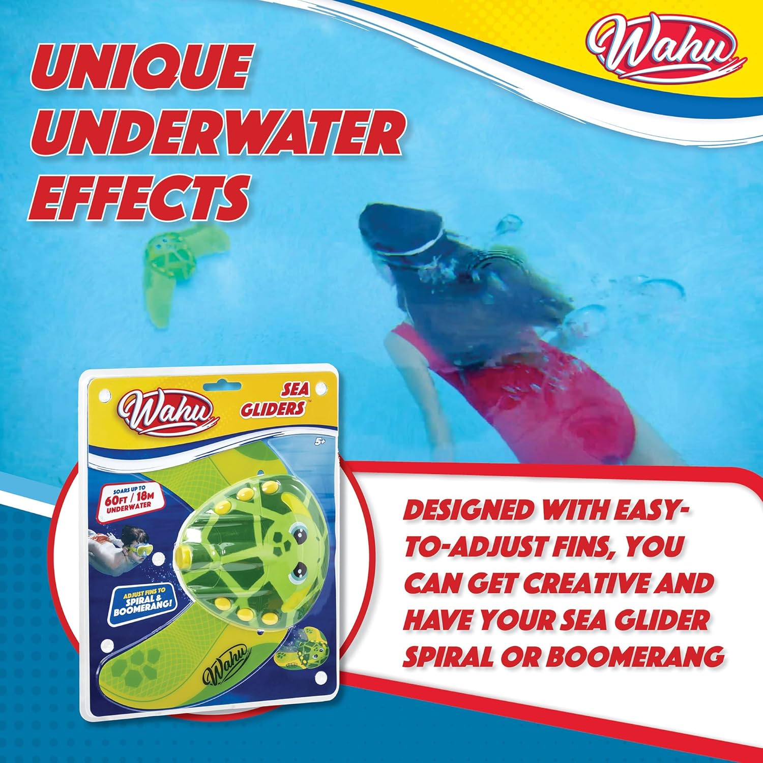 WAHU Sea Gliders Turtle - Underwater Pool Toy Glides up to 60 Feet - Self-Propelled Jet with Adjustable Fins to Spiral and Boomerang image number 4