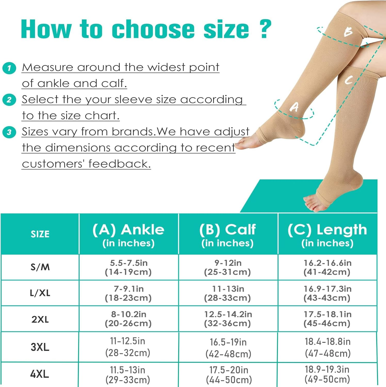 Bropite Open Toe Compression Socks for Men & Women - 2 Pairs of 15-20 Mmhg Toeless Circulation Medical Compression Socks image number 5