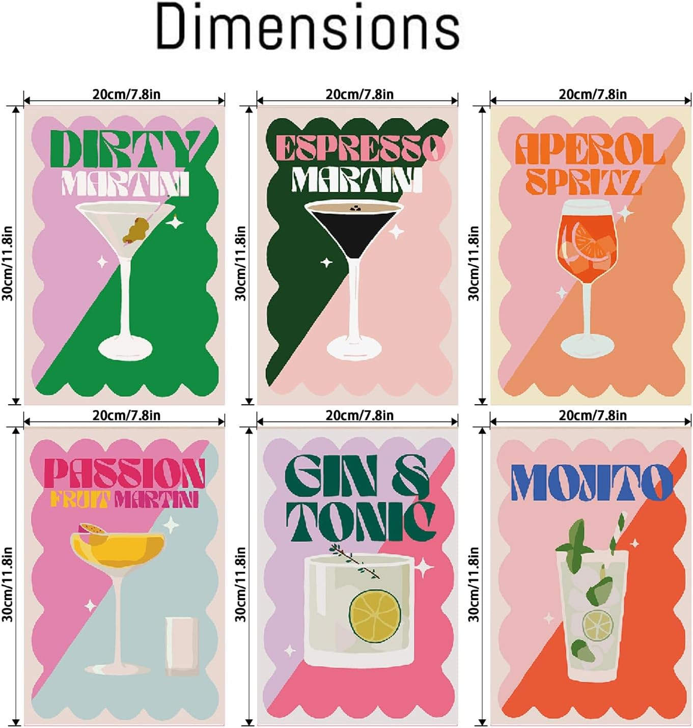 CAMOYAI 6 Pack Vintage Cocktail Paint by Numbers Kits for Adults, Simple DIY Acrylic Paint Kits on Canvas, Home Wall Decor 8X12Inch image number 4