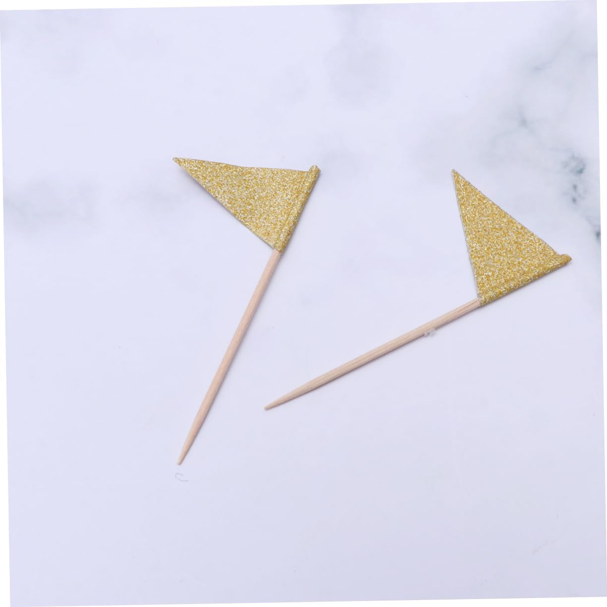 Amosfun 15Pcs Small Triangle Flag Cake Toppers Glitter Year Party Decorations Annual Meeting Layout Cake Fruit Dessert Insert image number 1