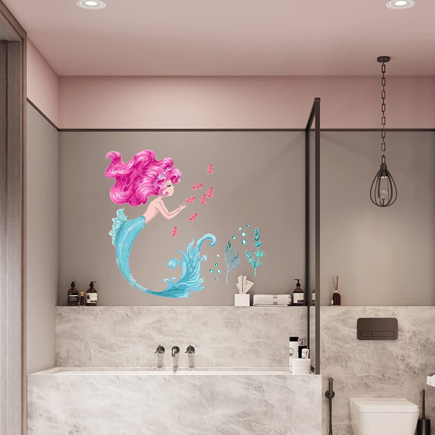 Maydahui Little Mermaid Wall Decal Mermaid Fish Seaweed Bubble Wall Sticker(22 * 24Inch) Peel & Stick Removable DIY Art Decor for Kids Bedroom Nursery Bathroom image number 2