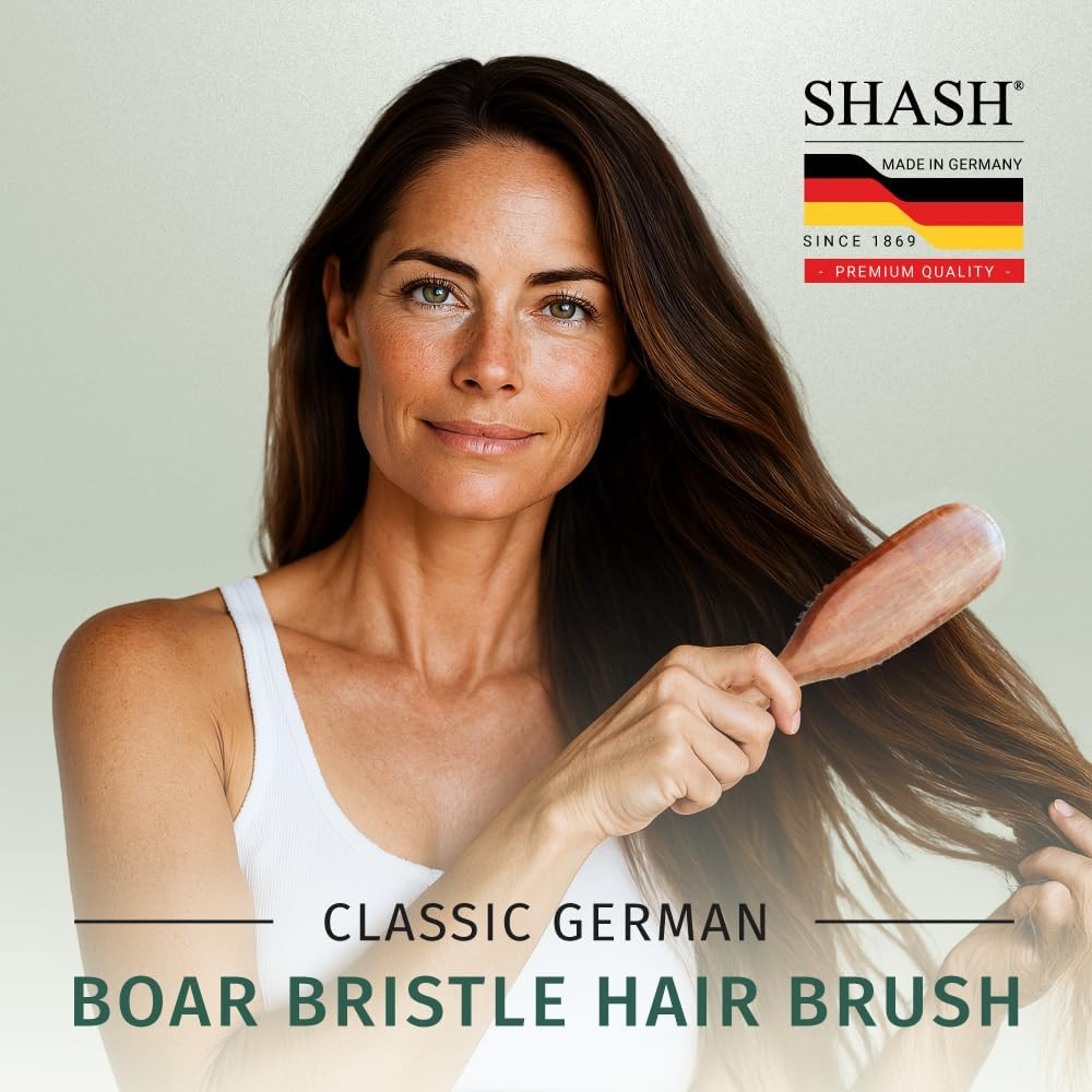 SHASH Classic German First Cut 100% Boar Bristle Hair Brush since 1869 - Conditions Hair, Improves Texture, Exfoliates Scalp image number 5