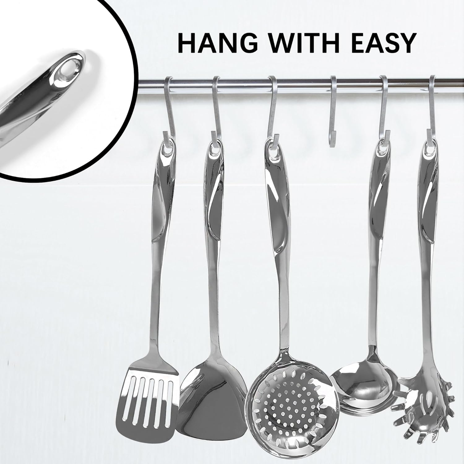 IMEEA 5-Piece Kitchen Utensils Set SUS304 Stainless Steel Cooking Utensils Set Includes Spatula, Soup Ladle, Slotted Spatula, Pasta Server & Skimmer image number 4