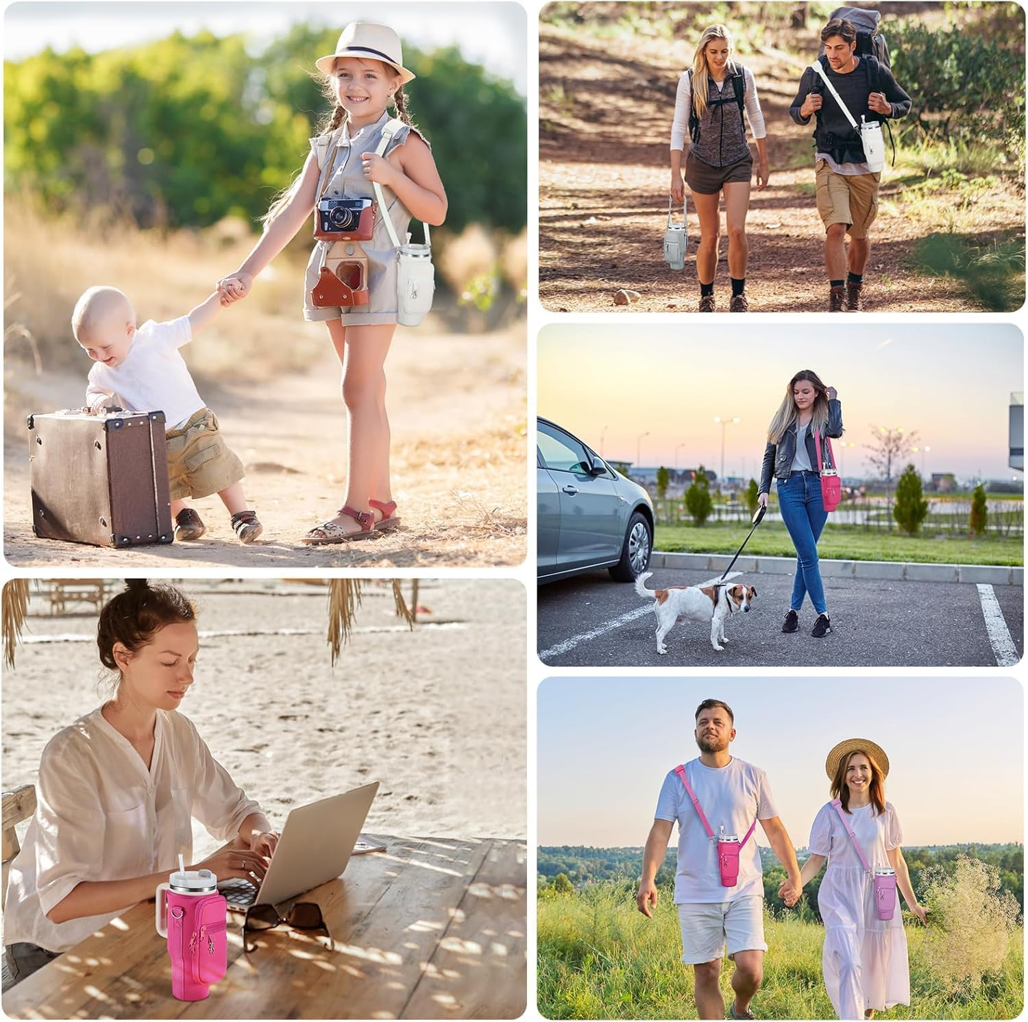 AIROLDI Bag for Stanley Cup 1.2 L / 40 Oz Stanley Cup Accessories, Water Bottle Carry Bag with Mobile Phone Pocket, Carabiner and Adjustable Shoulder Strap, for Travel, Hiking, Running, Cycling - Blue image number 3