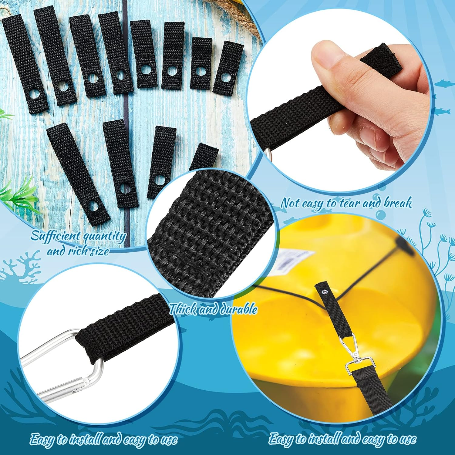 Patelai 12 Pcs Soft Loops Motorboat Cleats, Quick and Secure Anchor Points for Docking Bumpers, Anchoring Line and Bungee Dock Rope, 1.8'' 2.3'' 2.8'' 3.3'' Long 0.6'' Wide(Black) image number 1