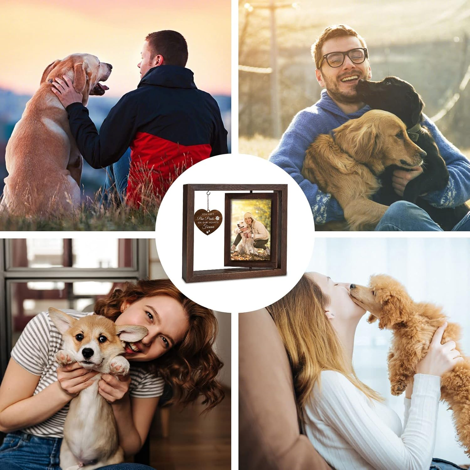 Jigfoxy Dog Memorial Picture Frame - Rotating Wooden Frame for 4X6 Photo - Pet Memorial Gifts for Dog Loss Sympathy Bereavement Remembrance Gift