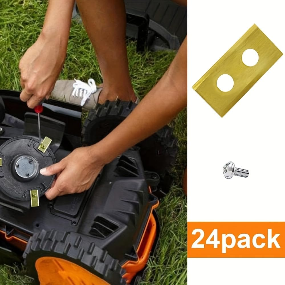 Double-Hole Lawn Mower Blade Replacement Set, Gold Brass, 3.5 Cm Length, Universal Fit, 24 Pack with Mounting Screws image number 5