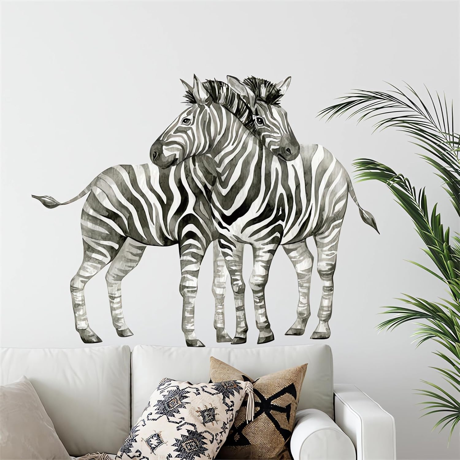 Watercolor Zebras Wall Stickers, Sacinora Jungle Animal Wall Decals Removable Vinyl Peel and Stick for Nursery Living Room Bedroom Children'S Room Playroom Sofa TV Background Art Decorations image number 1